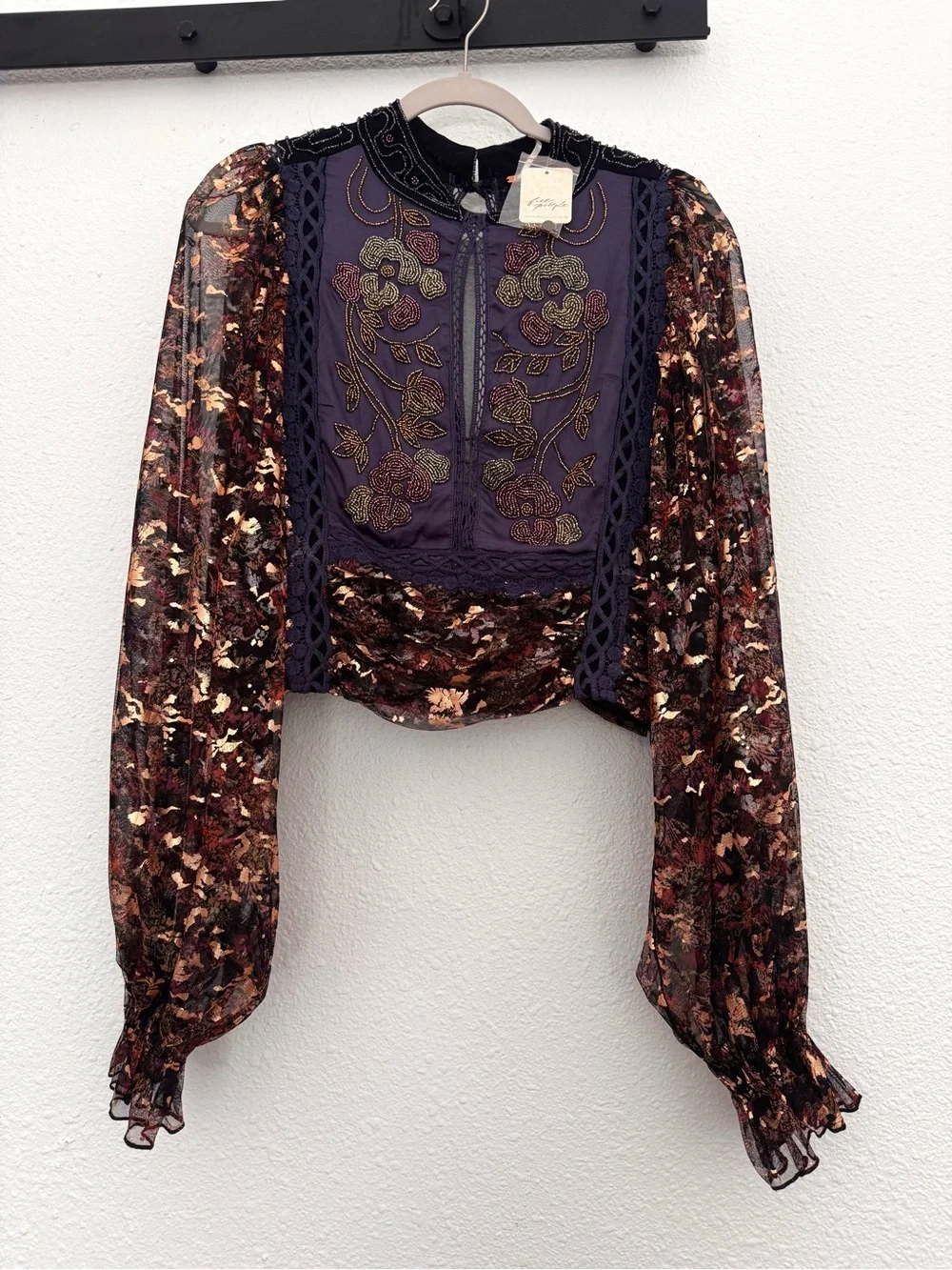 Free People Anthropologie Camille Beaded Crop Top